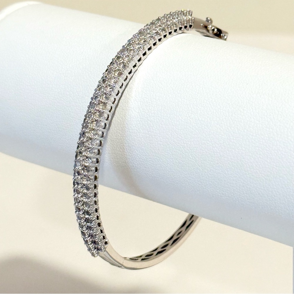 Vintage Sterling Silver 925 DK Hinged Bangle Bracelet CZ Stones 12.32 Grams